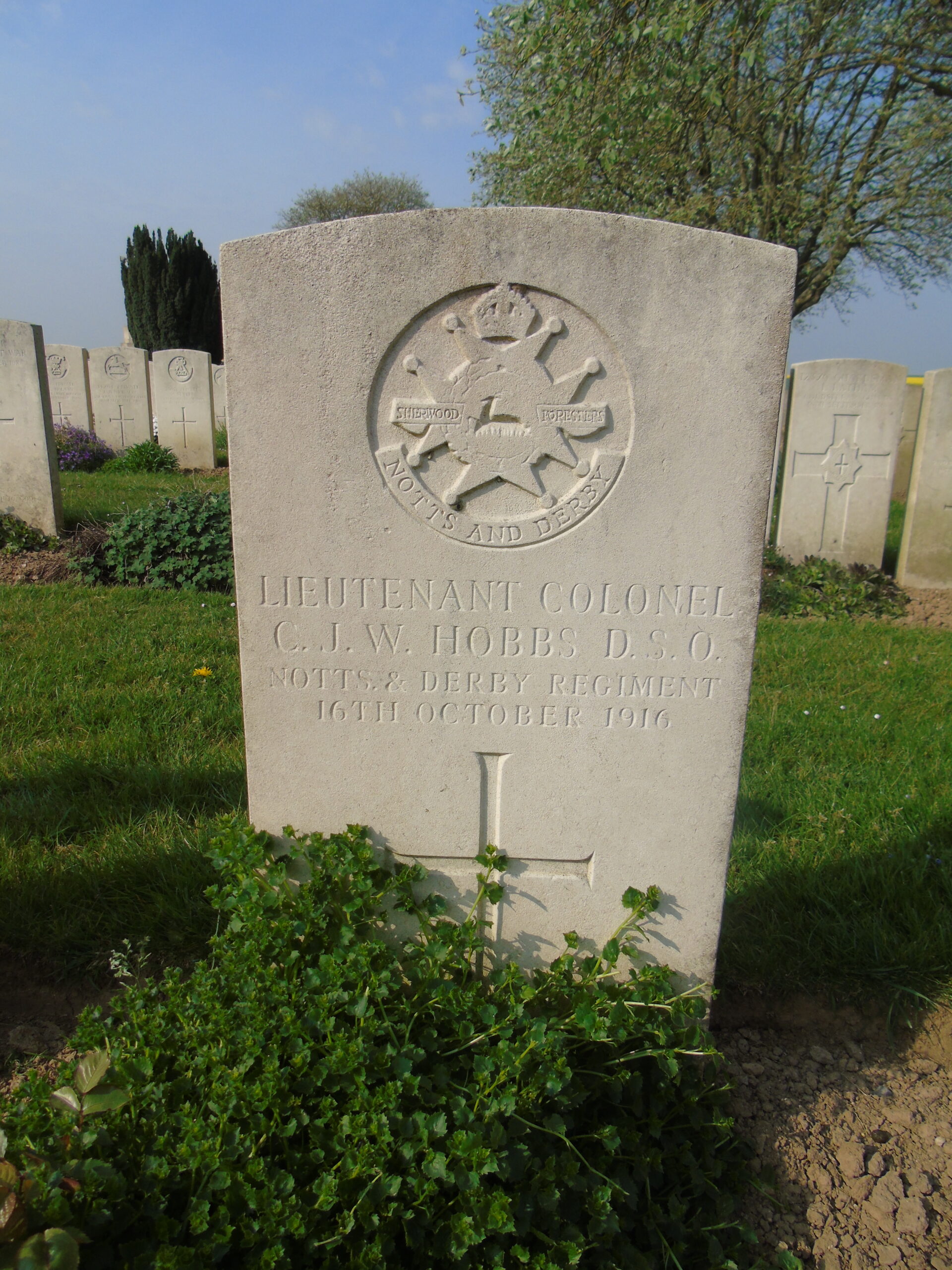 A/Lt Colonel Charles James Willoughby Hobbs' grave at Grove Town Cemetery, Mealte