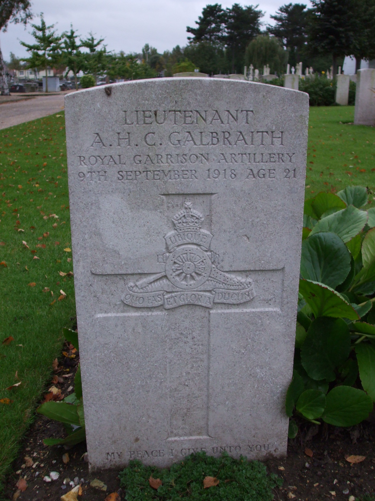 Lieut Galbraith's grave at St Sever Cemetery, Rouen