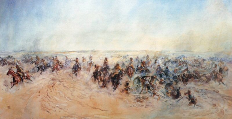 The Charge of the Warwickshire and Worcestershire Yeomanry at Huj, 8th November 1917 – one of the last cavalry charges in British Military history.