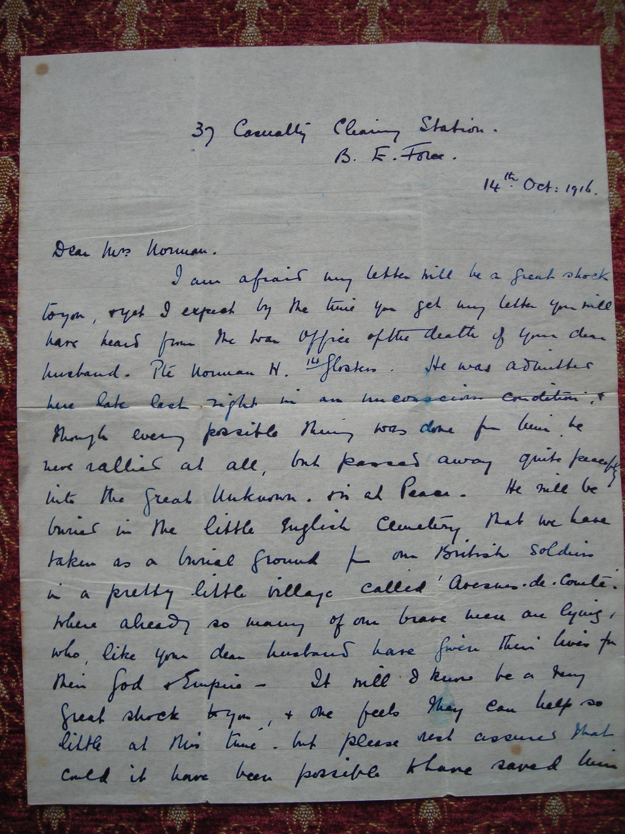 Letter from Sister G A Howe 37 CCS p 1
